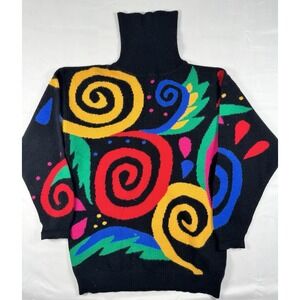 Vintage 90s Studio Michelle Stuart Abstract Swirl Wool Angora Sweater Medium